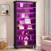 69-Inch Tall Bookcase with LED Lighting, Modern 9-Tier Freestanding Bookshelf with Solid Wood Legs, Wooden Open Display Shelf 4