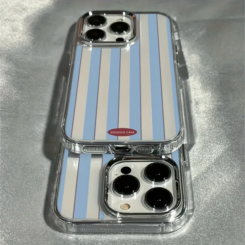 Blue Striped Shockproof Transparent TPU Phone Case