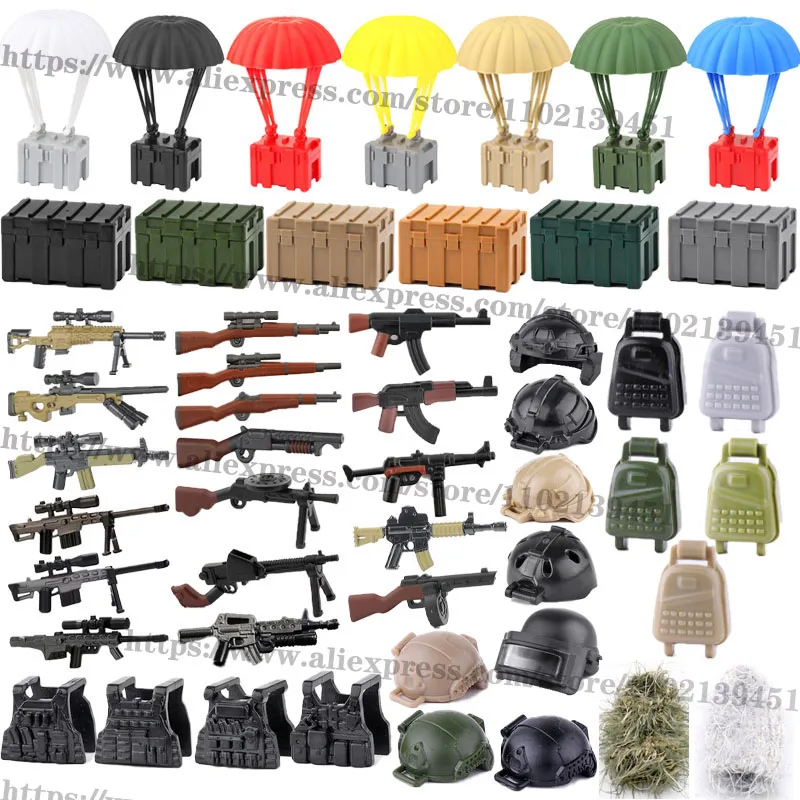 

WW2 Military Sniper Soldier Figure Building Block Parachute Ghillie Suit 98K G3 Guns Helmet Backpack Accessories Toys Kids J066