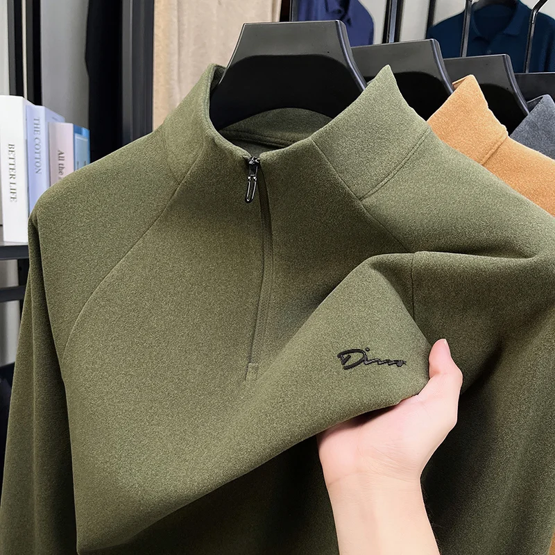 Hochwertiges Neues Herren-Langarmshirt mit Halbreißverschluss, Stehkragen und Schriftzug, Frühlings-Bestseller, Langarm-Trend, Freizeitkleidung für Männer