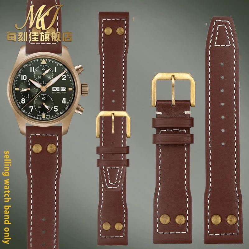 22Mm 20Mm 21Mm In Pelle Di Mucca Con Rivetti Cinturini Adatti Per Iwc Bronze Big Pilot'S Watch Iw501005 Iw387902 Braccialetto Con Cinturino Spitfire
