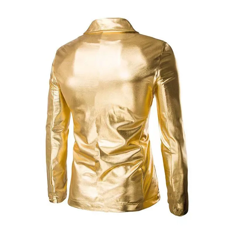 

Men's Dance Costume Solid Color Suit With men's Bright Leather Suit men's Coat Spring And Autumn plus-size Bright Leather Jacket