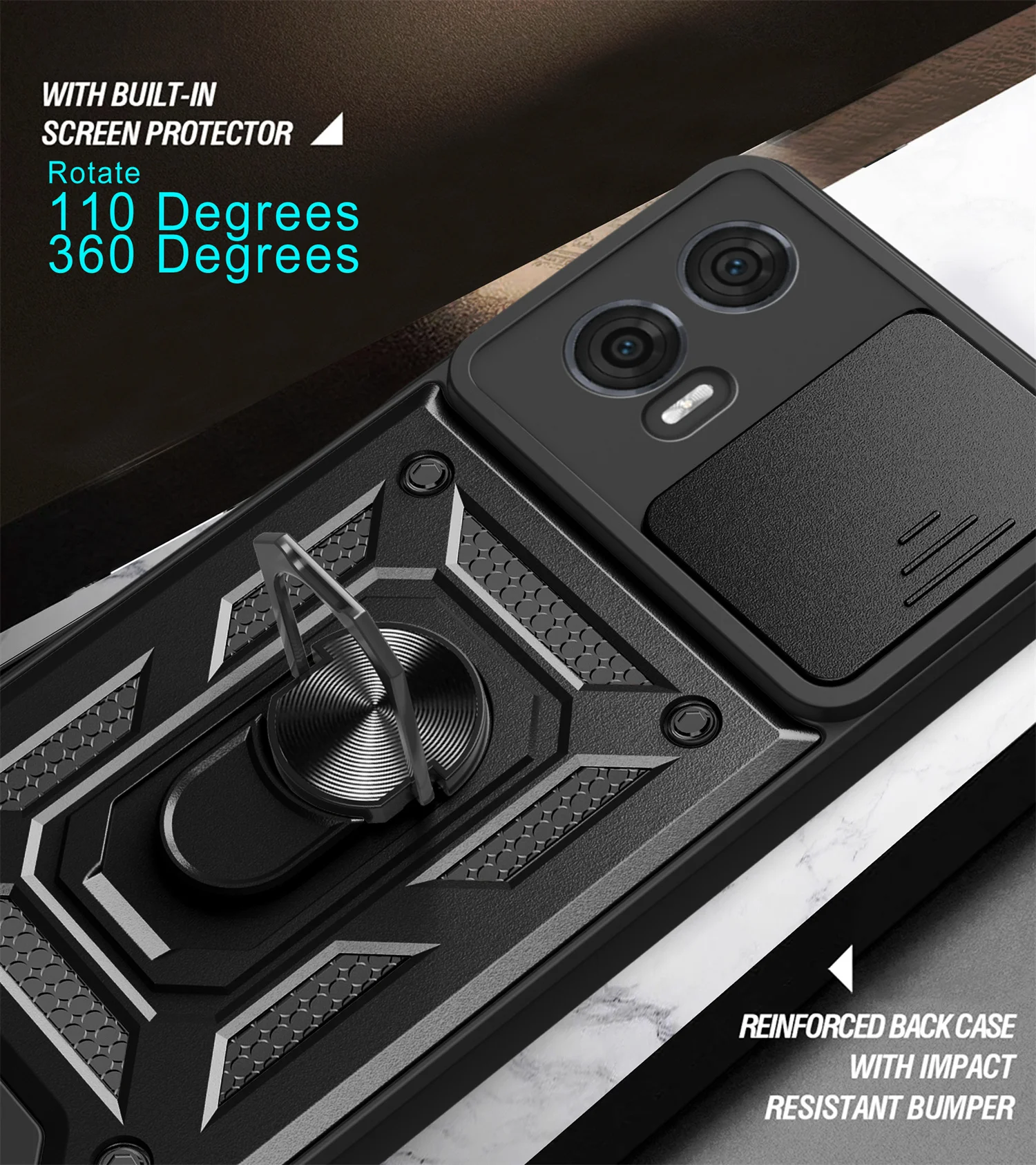 Enhanced Protective Ring Stand Case with Slide Camera Shield for Motorola Moto Edge 50 Fusion