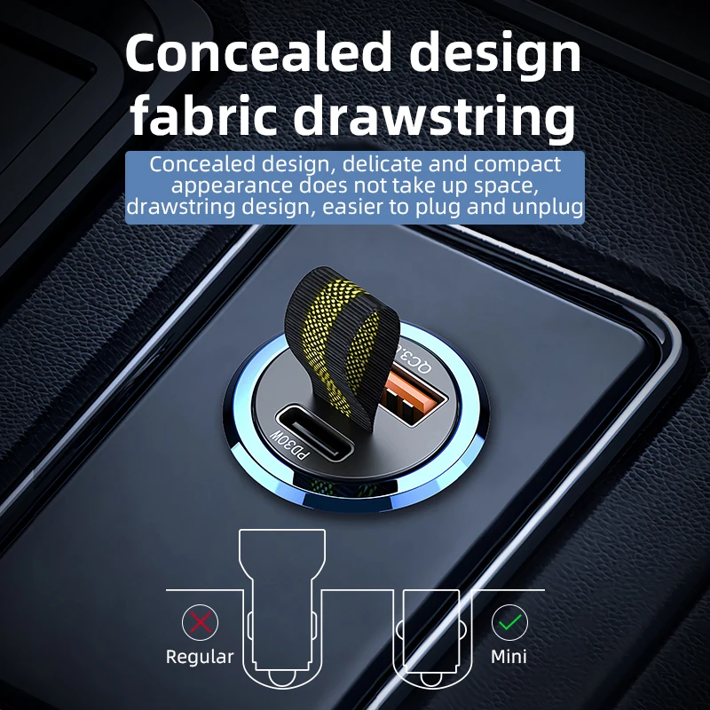 Mini USB Car Charger Super Fast Charging Type-C PD 30W Quick Charge Car Phone Charger Adapter for iPhone 15 16 Huawei Samsung