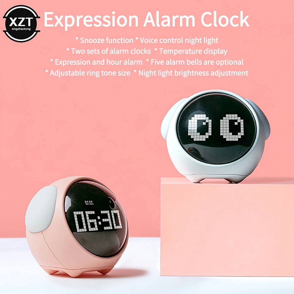 2022 New Cute Expression Alarm Clock Child Multifunctional Bedside