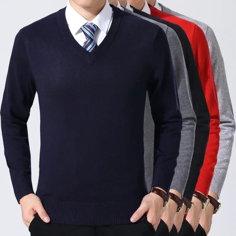 

Knitted Sweater Men 2023 New Fashion Sweater Mens Pullover V Neck Slim Fit Jumpers Knitting Warm Autumn Mens Clothes