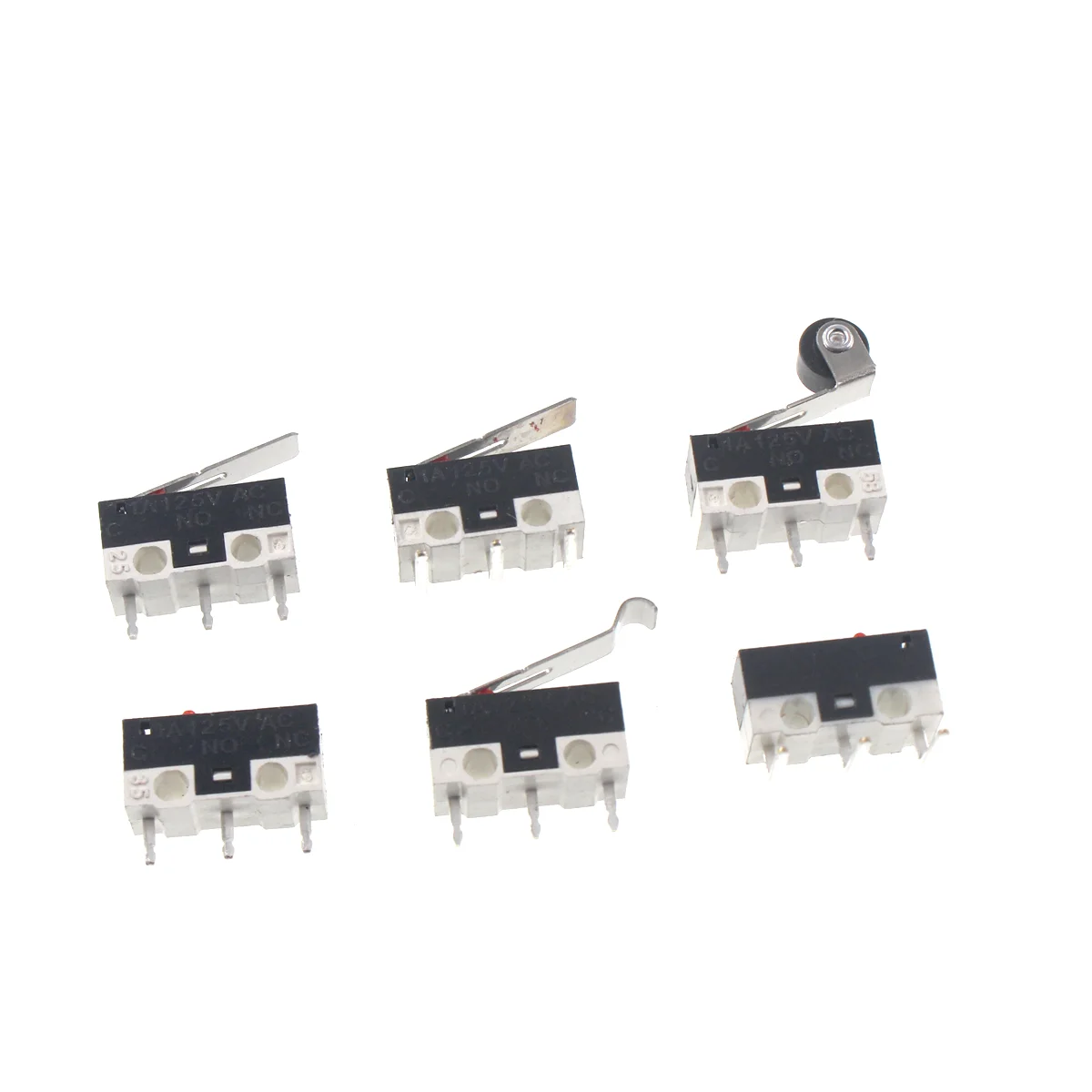 Micro Limit Switch Momentary Push Button Switch 1A 125V AC Mouse 3Pins Long Handle Roller Lever Arm SPDT 12*6*6mm 50PCS