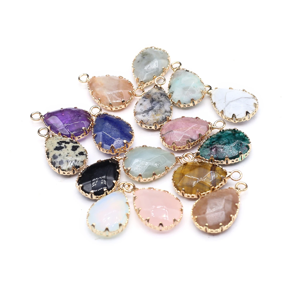 

2 PCS Natural Semi-precious Random Colour Teardrop Pendant with Gold Rims for DIY Jewelry Making Handmade Earring Necklace