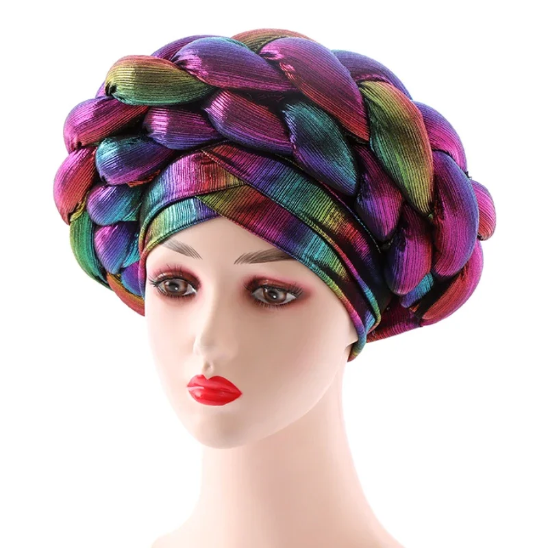 African Turban Hijab Pre Tied Bonnet Cap Nigerian Auto Gele Hijab Aso Ebi Already Made Headties Muslim Ready To Wear Head Wraps 3