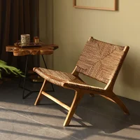 Retro Rattan Single Sofa Chair – Wabi-Sabi Style Solid Wood Lounge Seat for Balcony or Living Room - Image 2