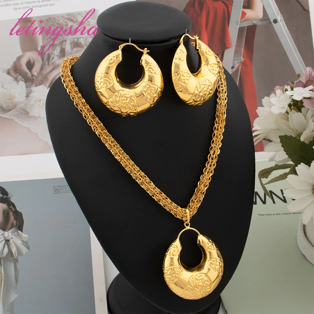 

Dubai Women's Jewelry Set Luxury Gold Color Earrings African Fashion Long Necklace Chain Set Wedding Party Anniversary Gift