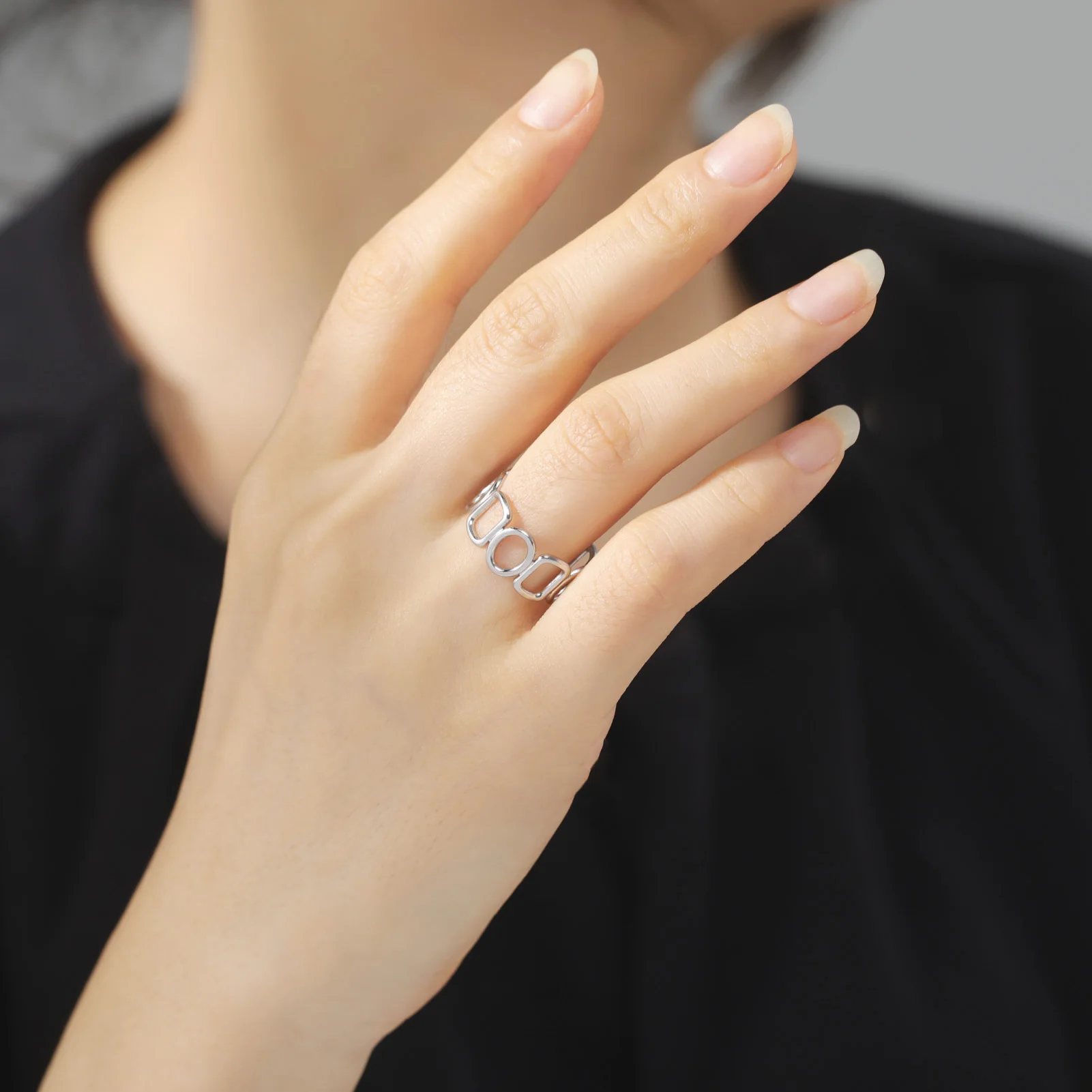 Geometric Hollow Ring Stainless Steel Statement Ring For Women_voghion.com