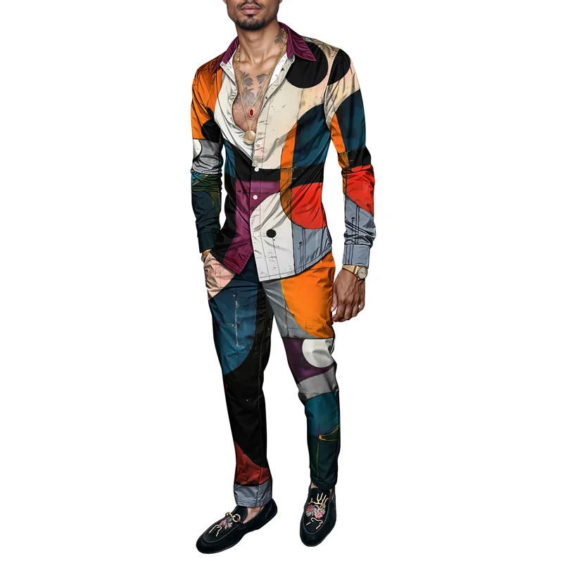 2025 Spring Summer Men Shirt Set Brand Print Fashion Simple Two Piece Set Mens Luxury Lightweight Party Long Sleeves Suit Casual_voghion.com