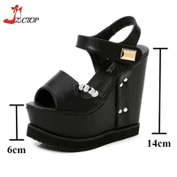 Peep Toe Platform Wedges Sandals Women 14cm Increased Height Summer Ladies Shoes White Black High Heels - Image 6