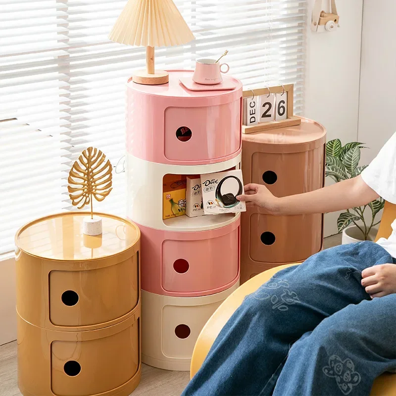 Home Color Matching Ins Style Round Storage Bedside Table Small Apartment Creative Storage Side Cabinet Nordic Bedroom Cabinet