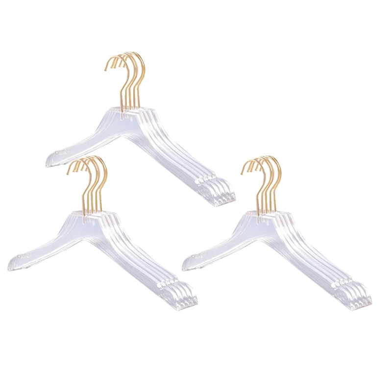 

LJL-15 Pcs Clear Clothes Hangers With Gold Hook, Transparent Shirts Dress Coat Hanger With Notches For Lady Kids Small