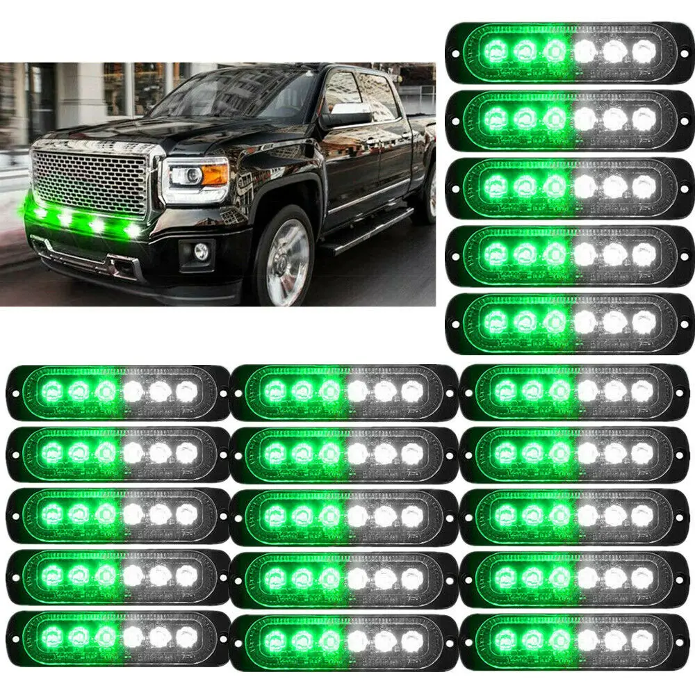 20PCS Car Strobe Warning Light Grill Flashing Breakdown Emergency Light Car Truck Trailer Lamp LED Side Light White Green