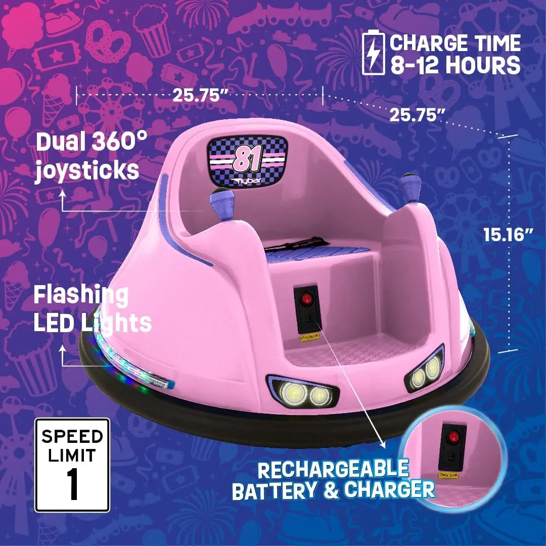 FunPark 6V Bumper Car for Toddlers, Electric Toddler Ride On Toys for Kids, Baby, Ages 1.5-4 Years, LED Lights, 360 Degree Spin