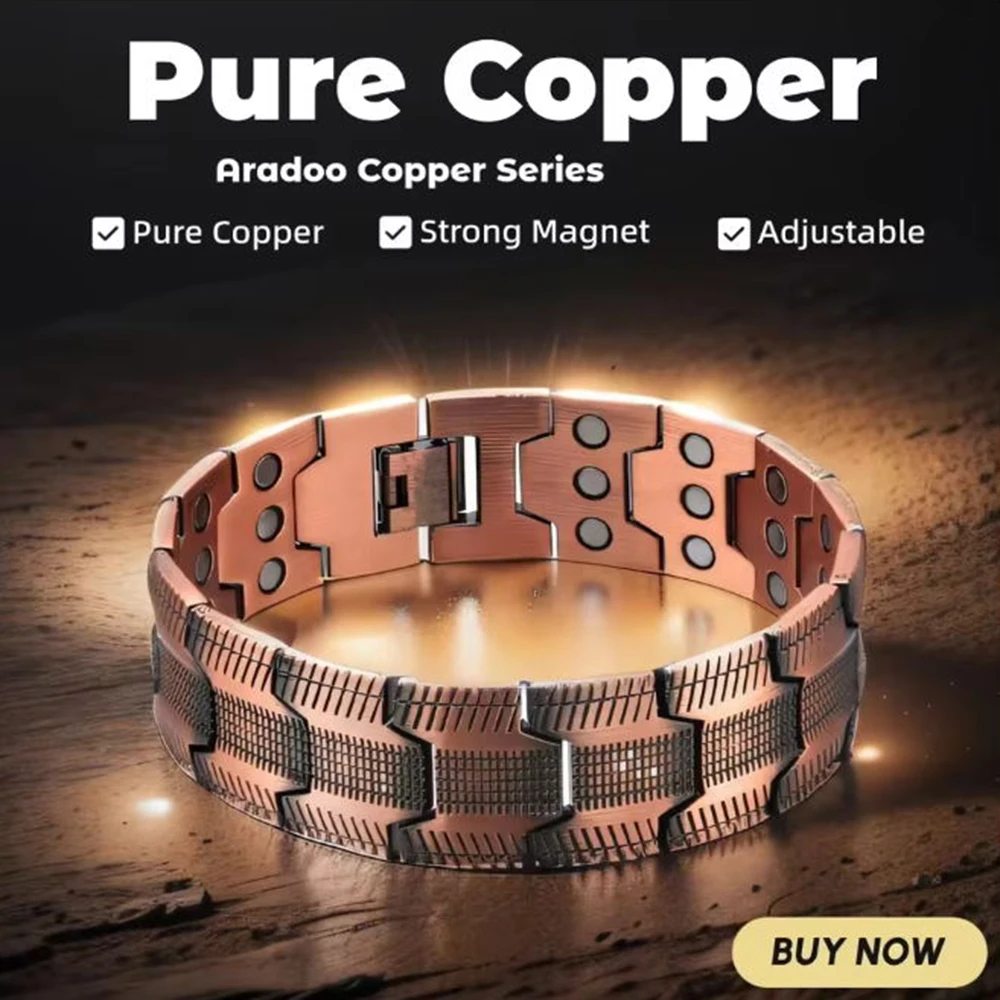 Men Pure Copper Bracelet 3500 Gauss 3X Strongth Magnetic Therapy Link Bracelets Christmas Jewelry Gift