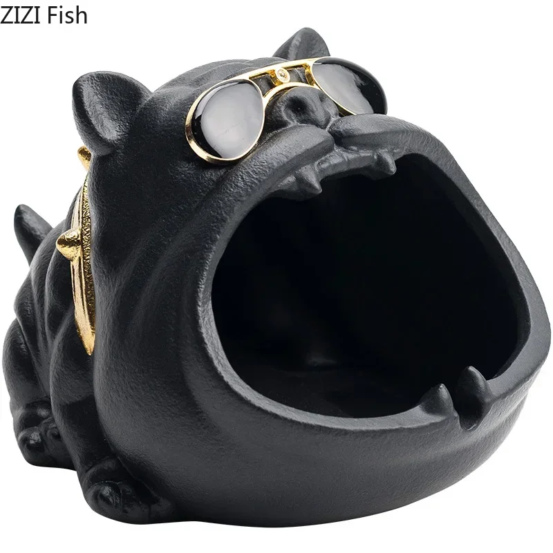 Big Mouth Dog French Dou Cartoon Dog Windproof Ashtray Small Change Storage Cute Animal Ashtray Retro Home Decor