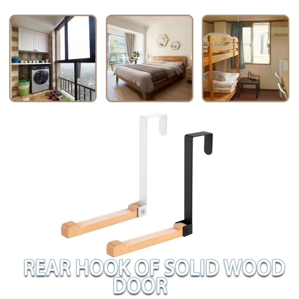 Foldable Metal & Wood With Anti Slip Strip Easy Install No punching Rear Door Hook Over Hanger The