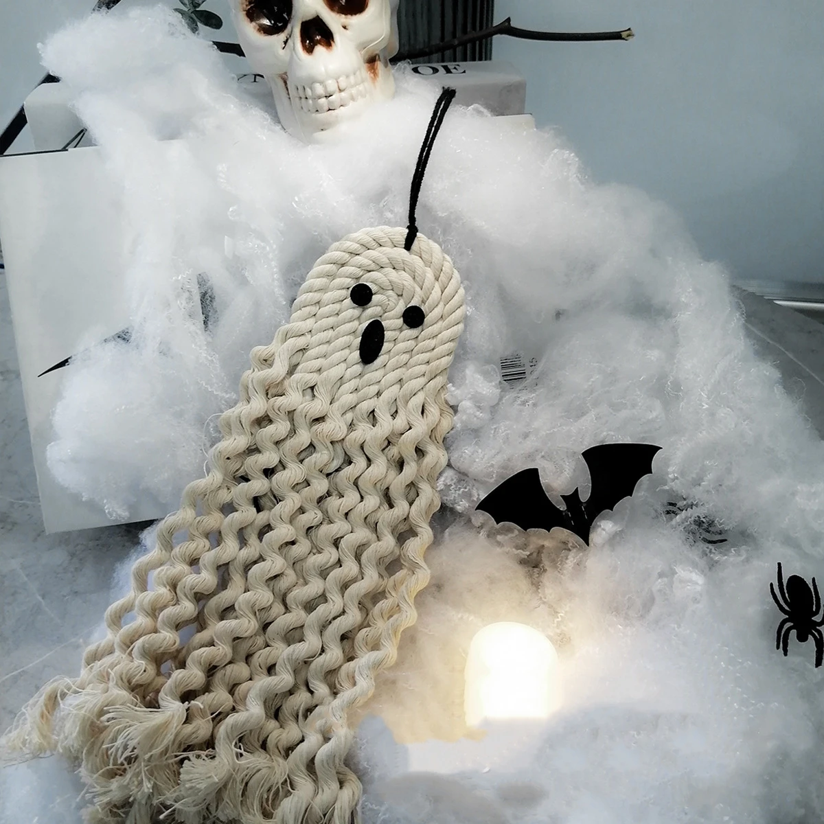 Hand-Woven White Spooky Ghost Tapestry Pendants Handmade Cotton Halloween Wall Ceiling Hanging Ornaments Home Garden Decoration
