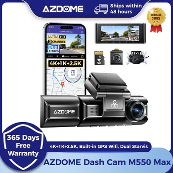 AZDOME 4K Dash Cam M550 Max Built-in GPS Wifi Camera Car DVR 3.18”Screen Night Vision 24H Parking Monitor Support Rear Cam 1