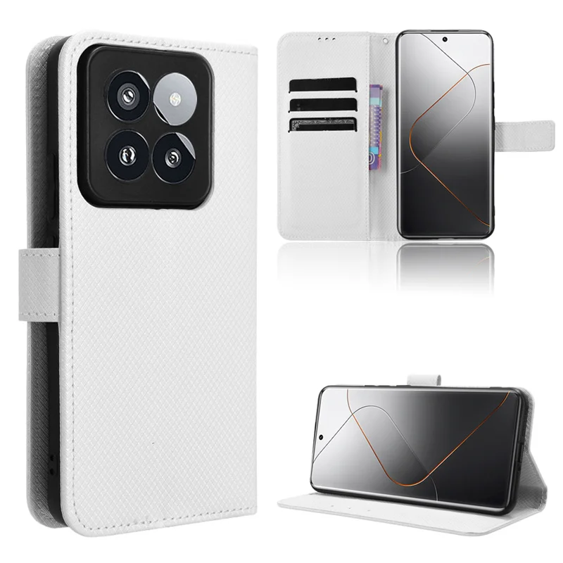 

Cute Flip Book Style Cover For Xiaomi MI 14Pro Wallet Stand holder Case For MI 14 13 12 11T Pro Lite Solid color with lanyard