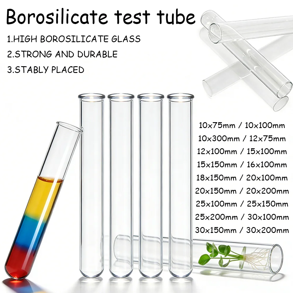 5pcs Borosilicate Round Bottom Test Tubes, Heat Resistant Clear Glass for Experiments, Plant Propagation & Holiday Decor