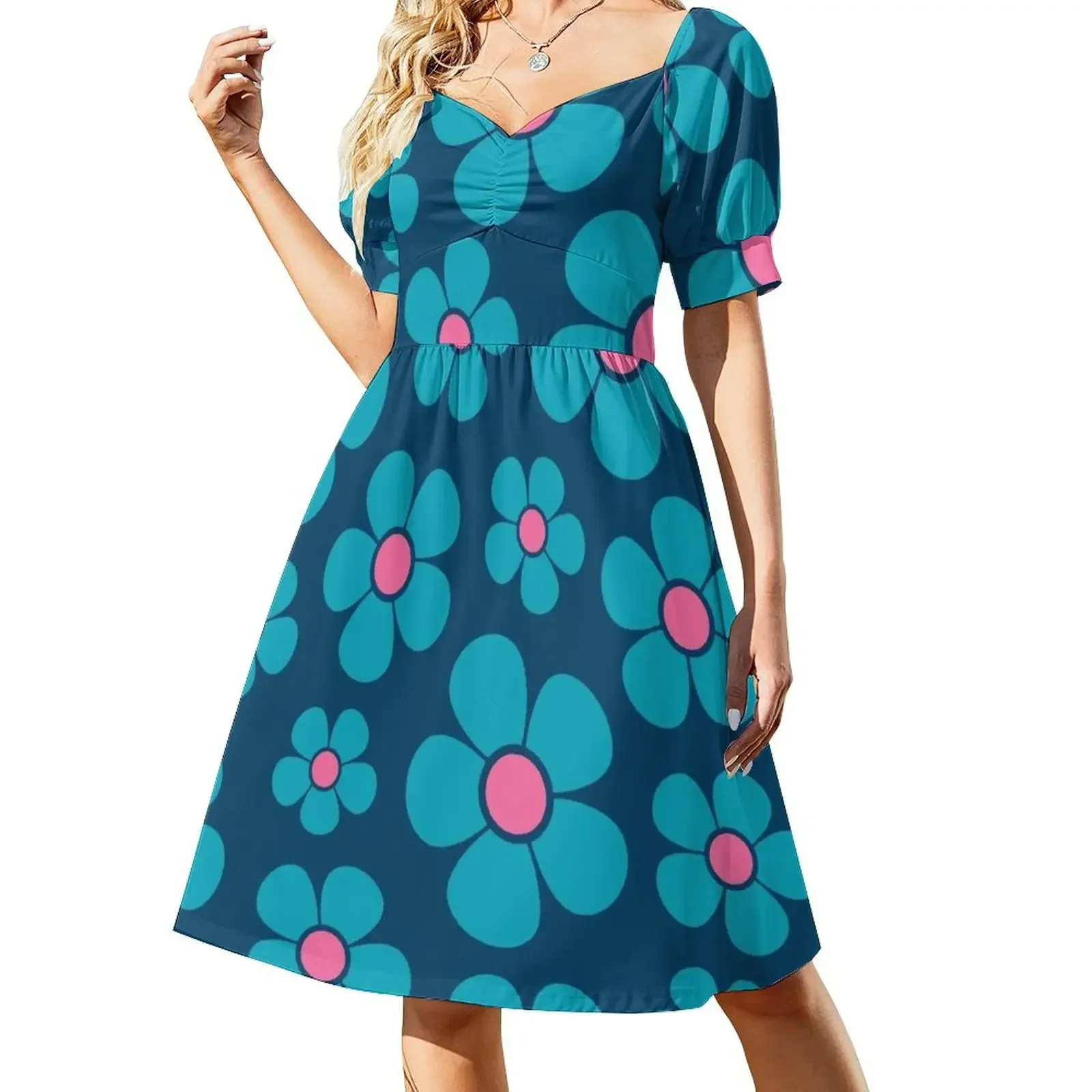 thumbnail image 1 of Vestido de manga corta con estampado de flores retro 860 para mujer, vestido de noche para mujer, 1 of 7