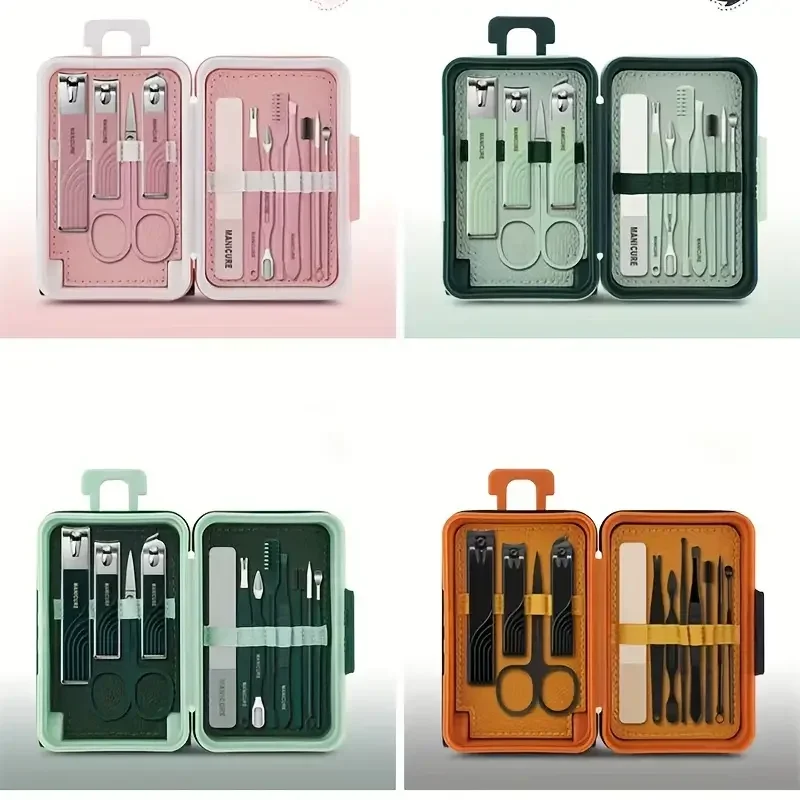 12Pcs Nail Clippers Manicure Tool Set with Travel Suitcase Grooming Stainless Steel Nail Cutter Professional Pedicure Tools