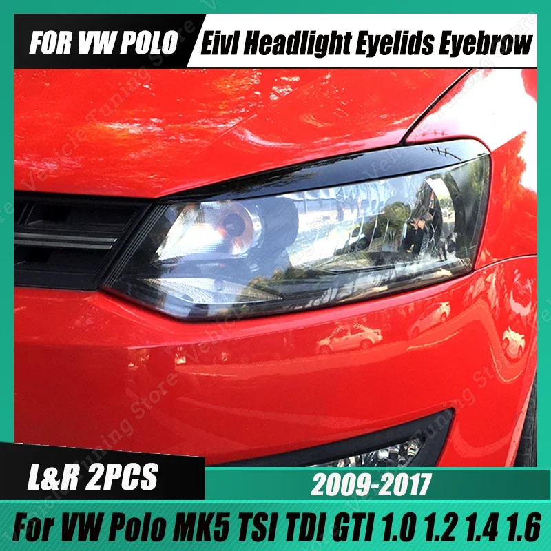 Per Volkswagen Polo 5 Mk5 L & R Abs Gloss Evil Headlight Sopracciglia Palpebra Tsi Tdi Gti 1.2 1.4 1.6 Polo R Wrc 2009-2017 Adesivi 3D