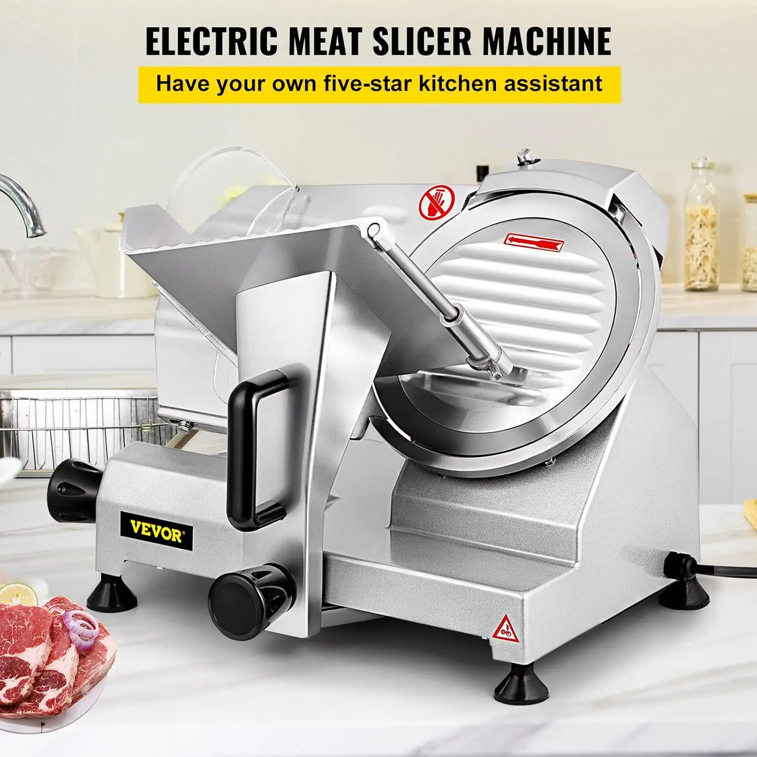 Commercial Meat Slicer, 200W Electric Deli Food Slicer, 1200RPM Meat Slicer with 8.7“ Chromium-plated Steel Blade, 0-12mm Adjust 2