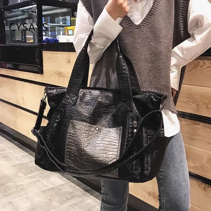 

Универсальная сумка-тоут из мягкой кожи крокодила, винтажная модная сумка через плечо для женщин, дорожная сумка большой вместимости