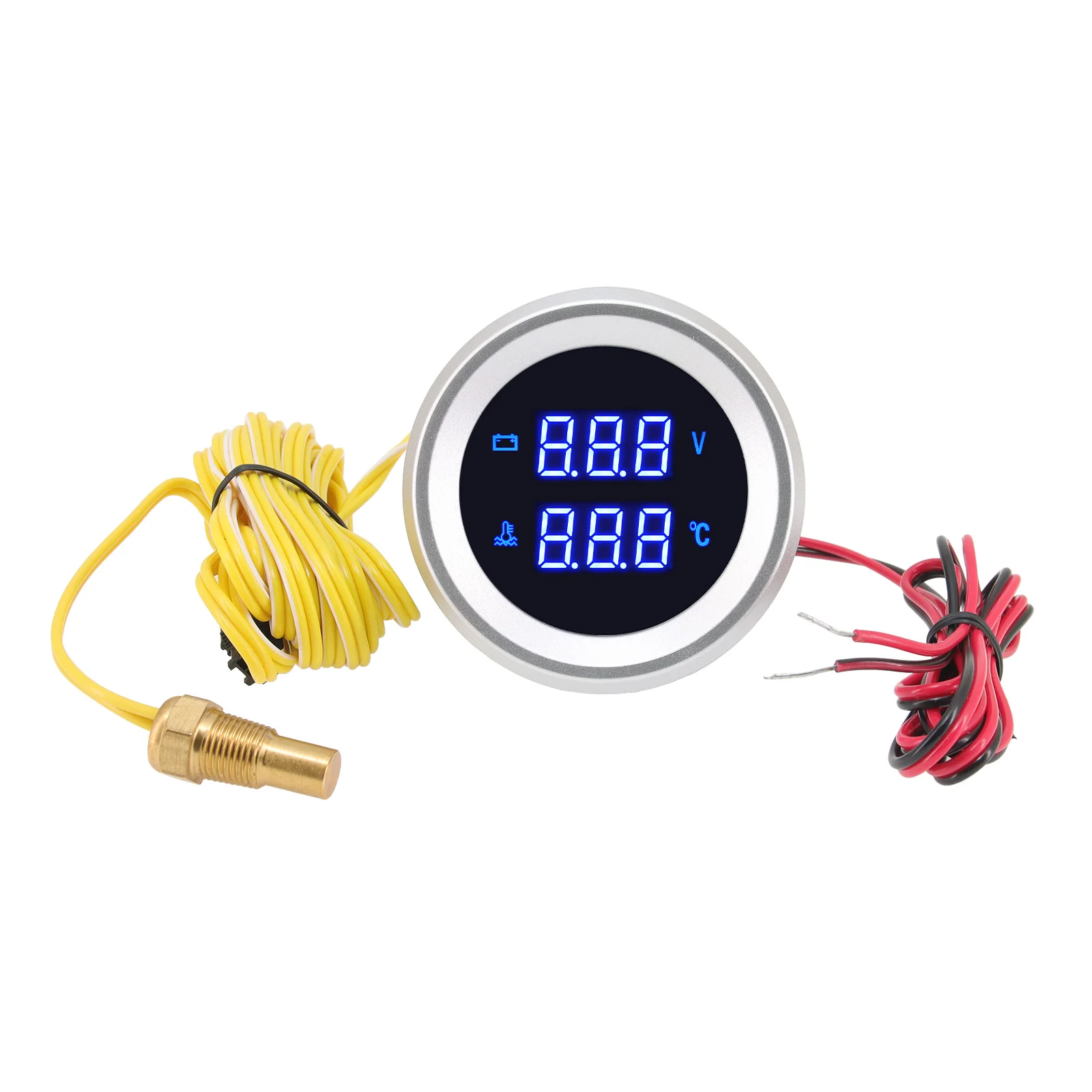 52MM 수온 전압 오일 압력 연료 레벨 게이지(센서 포함) 블루 LED 디지털 2 in 1 계기판(레이싱카, 보트용) 12V/24V