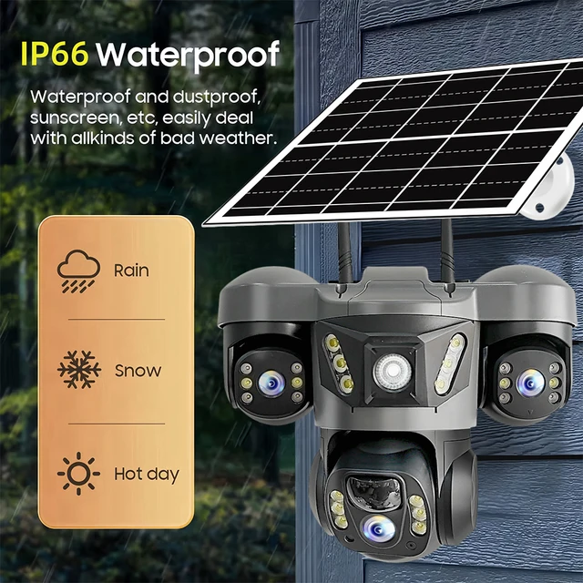 15MP 4G IP Solar Camera 10xZoom Triple Lens Outdoor PTZ Security Camera Auto Tracking Smart Security Protection CCTV Cam V380PRO 4