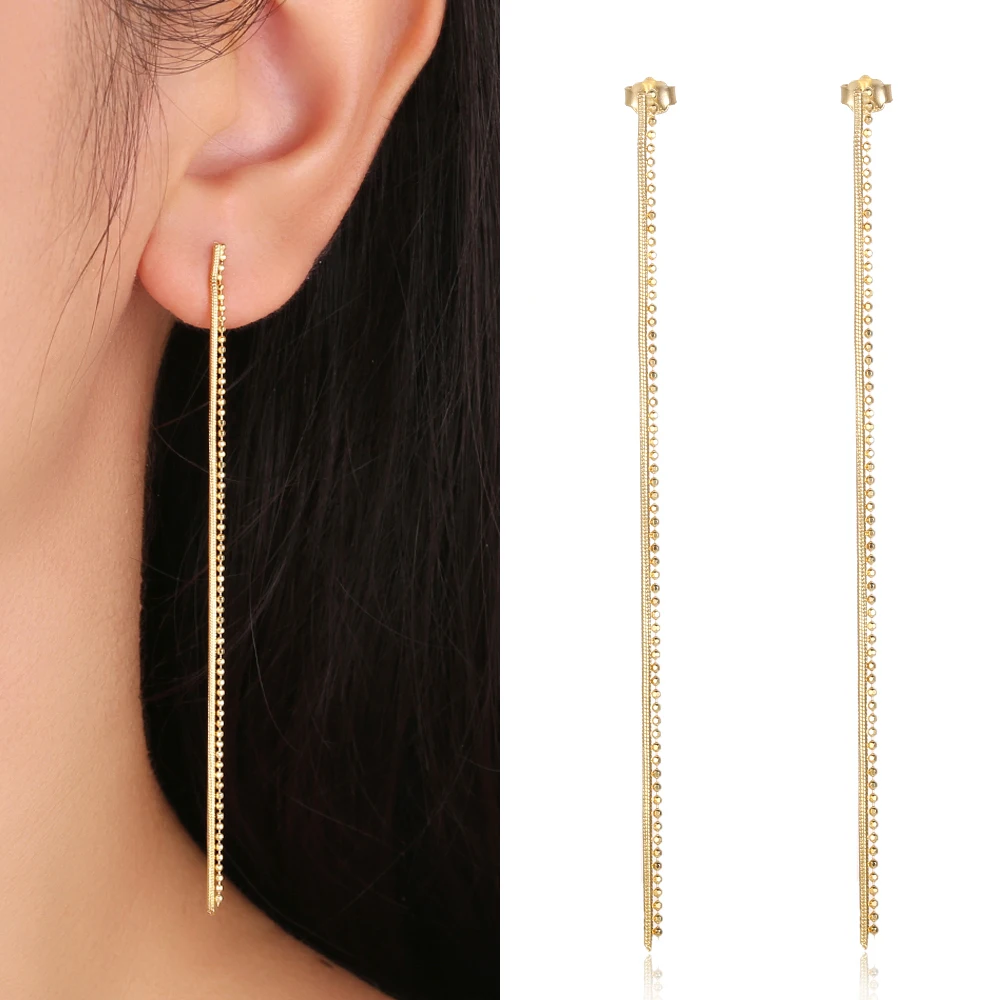 

Dowi 100% 925 Silver Original Long Mini Round Beads Tassel Chain Stud Earrings for Women Girls Fine Jewelry Party Wedding Gifts