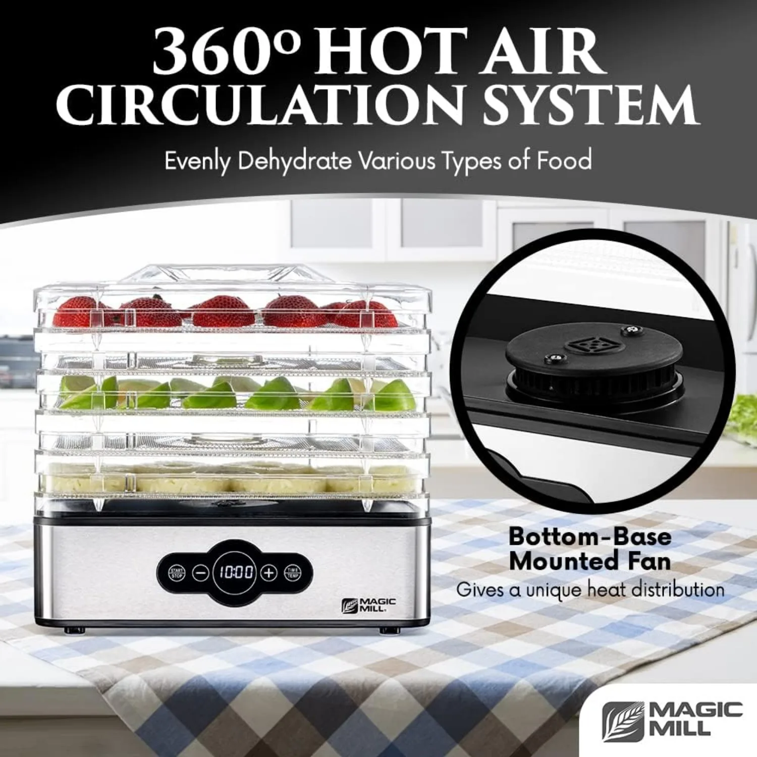 Food Dehydrator Machine 5 Stackable Stainless Steel Trays Jerky Dryer with Digital Adjustable Timer & Temperature Control