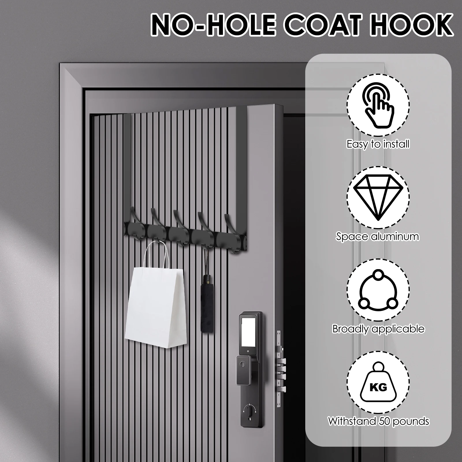 2 Pack Over the Door 12 Hooks Punch-free Home Door Behind Hanger Hat Towel Clothes Key Hanger Kitchen Bathroom Storage Rack