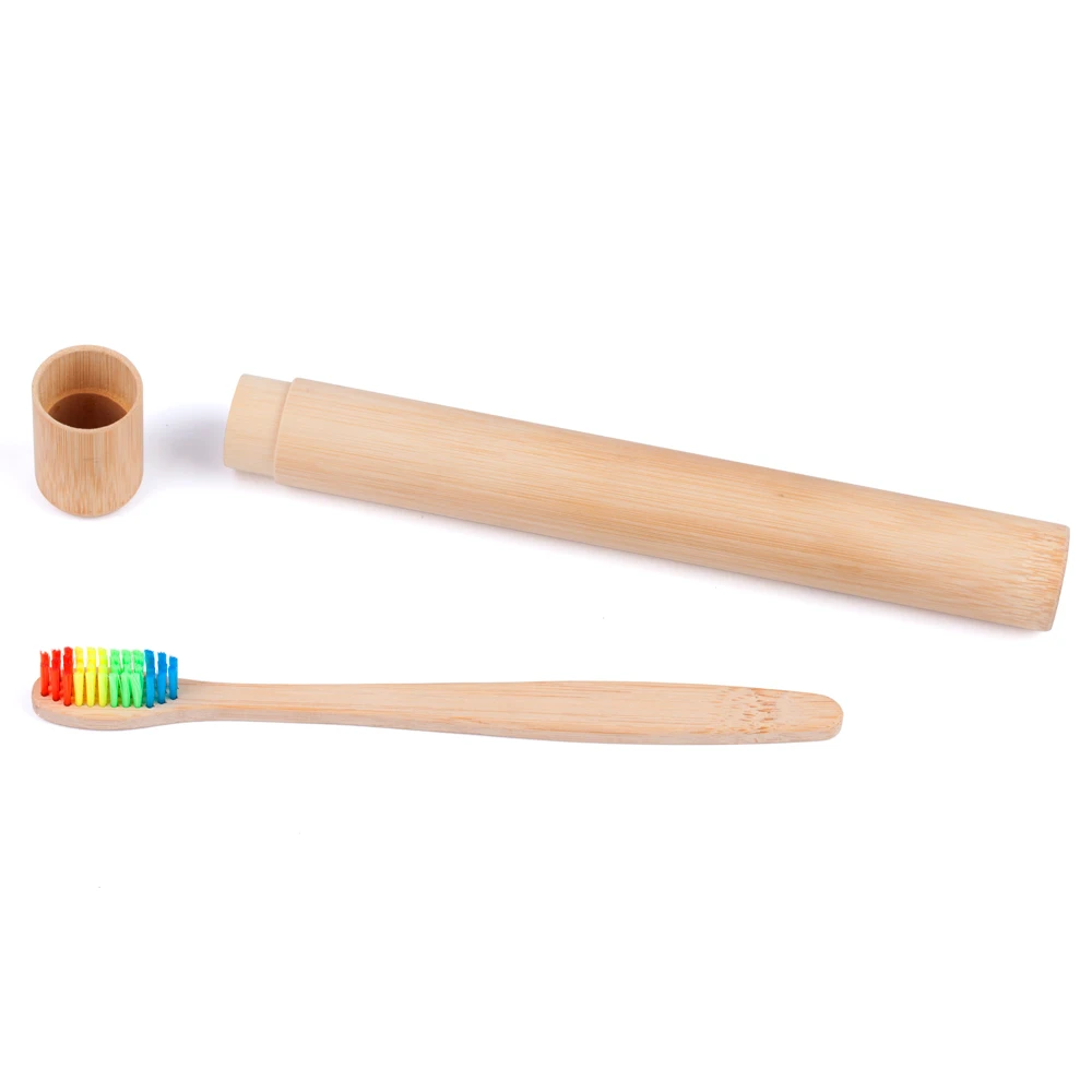 

1pc Rainbow Toothbrush +1pc Bamboo Tube Eco Friendly Natural Bamboo Toothbrush Travel Case Soft Head Teeth Brush 2pc Packing