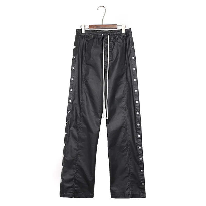 

Y2k Clothes Ro Men Clothing Pant for Men Coated Waxed Pants Wide-legged Pants Loose-fitting and Casual