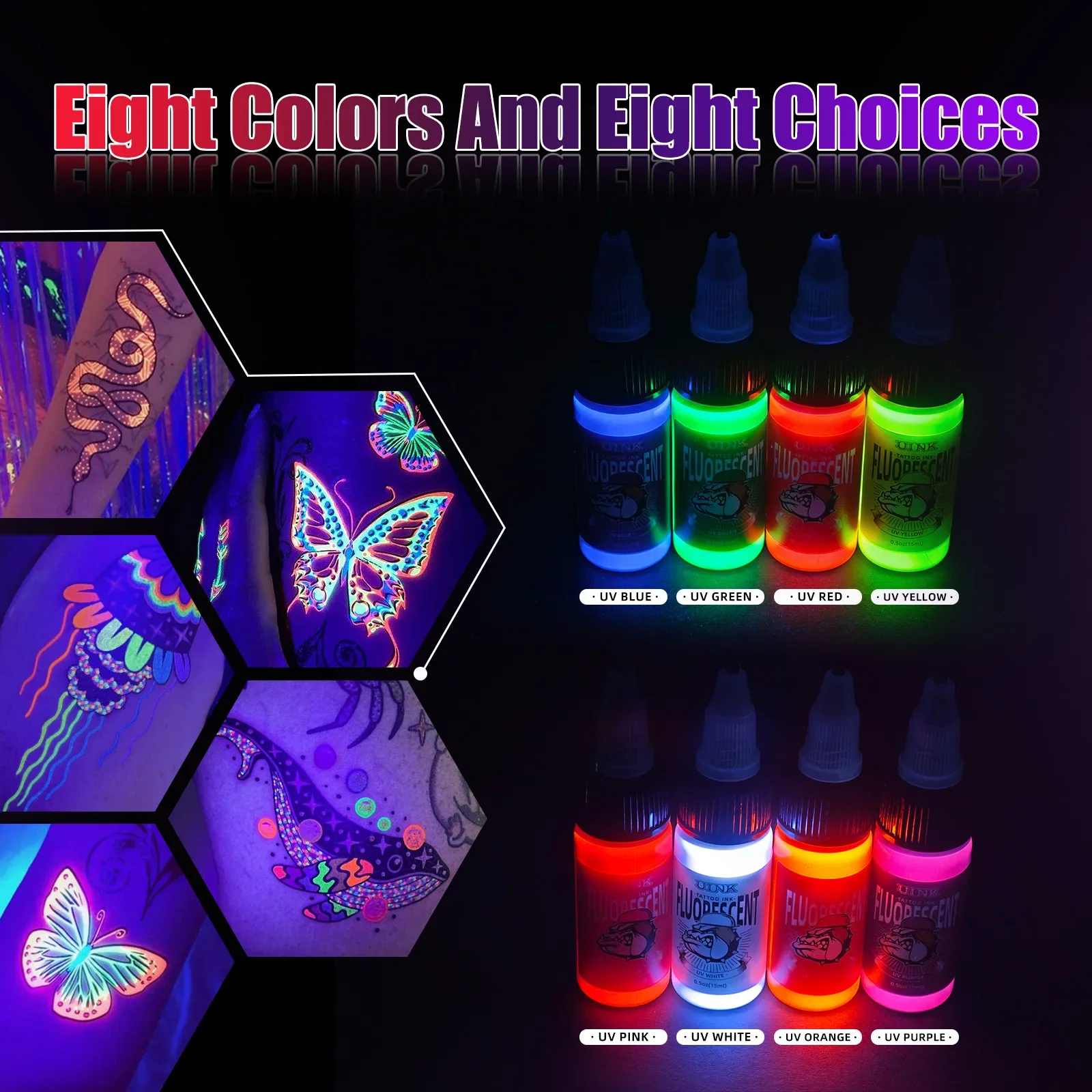 New Tattoo Fluorescent Inks Tattoo Secondary Creative Ink Pigment 15ml Single Bottle Professional Semi-Permanent Makeup Inks