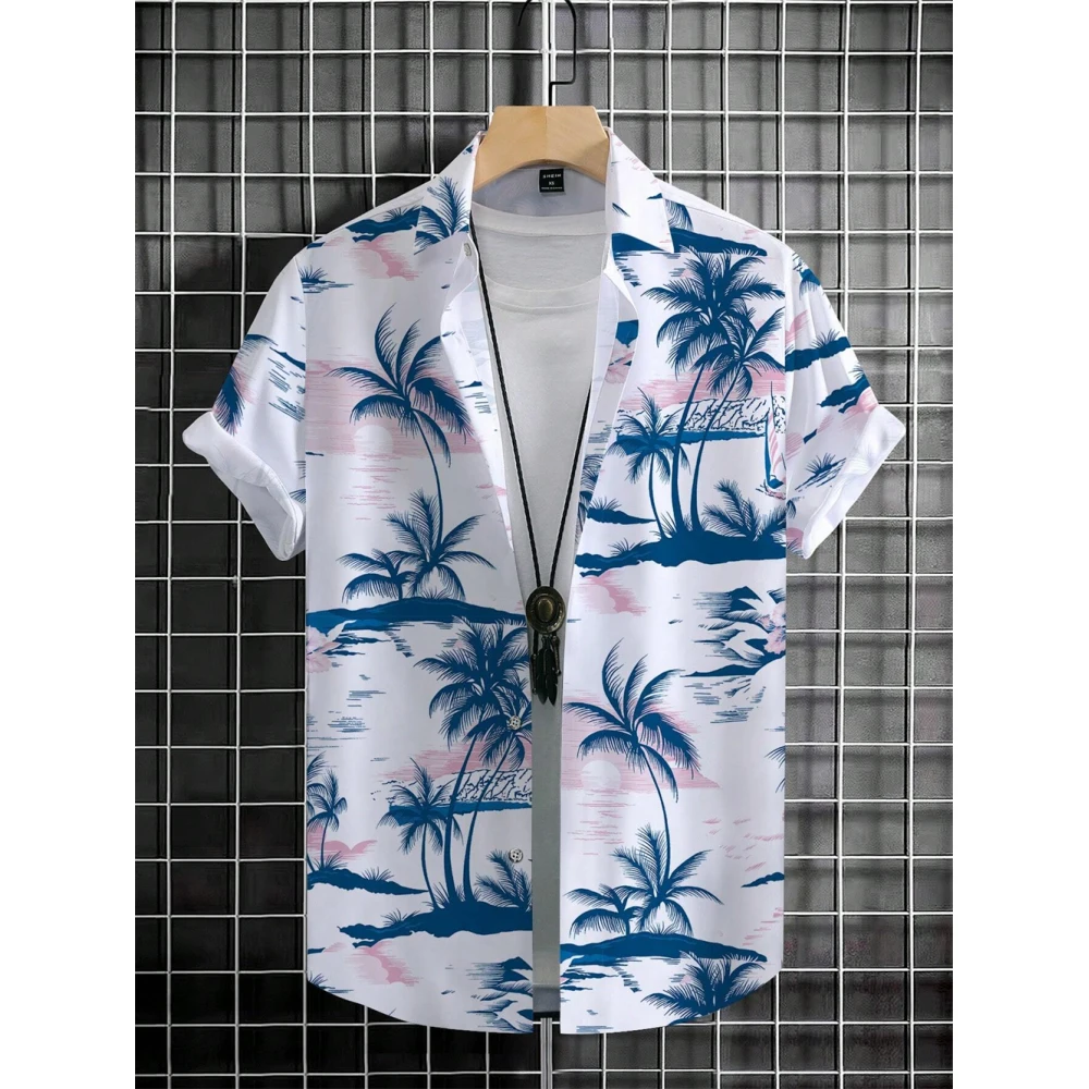 Casual Short Sleeved Shirt Short Sleeved Shirt Button Down Shirt Men's Coconut Tree Graphic Print Short Sleeve Lapel Shirt Tops Men's Casual Button down Shirts Clothing Versatile