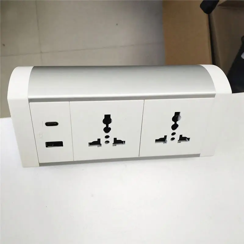 2AC 범용 전원 콘센트 USB-C 고속 충전 화이트 알루미늄 합금 표면 13A NFC 탈착식 장착 데스크 엣지 그로밋 소켓