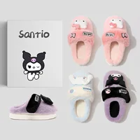 Super Cute Winter Cotton Slippers Warm Antislip Sweet Shoes Kuromi Hello Kitty Cinnamoroll Soft Comfortable 1