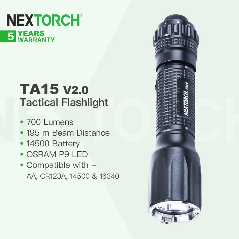 Nextorch TA15 V2.0 Rechargeable Tactical Flashlight, Multi-battery  Compatibility, 700LM One-Step-Strobe for Self Defense, EDC - AliExpress