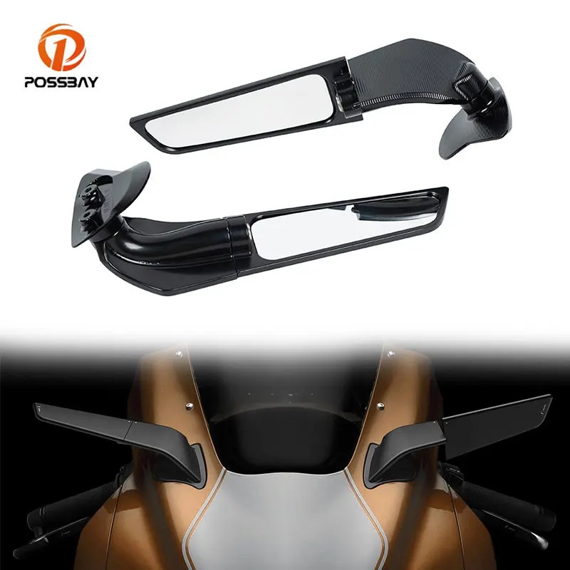 2pcs Left Right Wind Swivel Wing Fin Rearview Side Mirrors Motorcycle Modified Adjustable