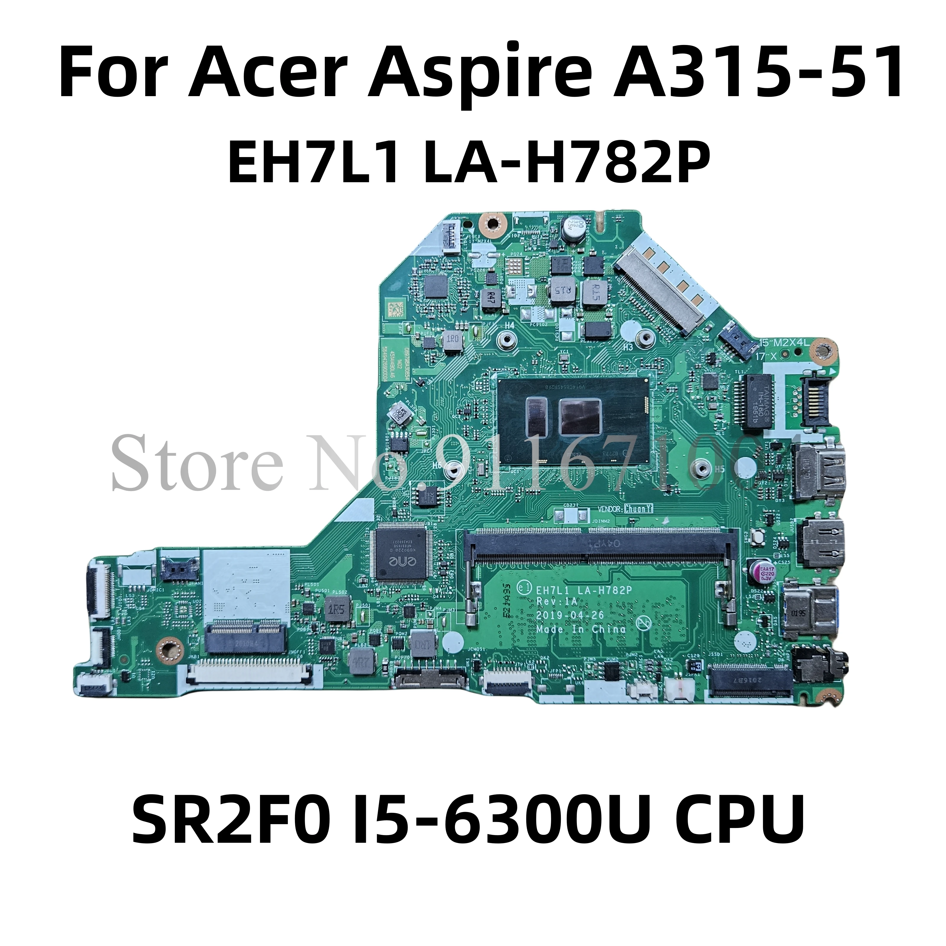 NBHEE11005 EH7L1 LA-H782P For Acer Aspire A315-51 Laptop Motherboard With  SR2F0 I5-6300U CPU DDR4 Mainboard 100% fully test - AliExpress
