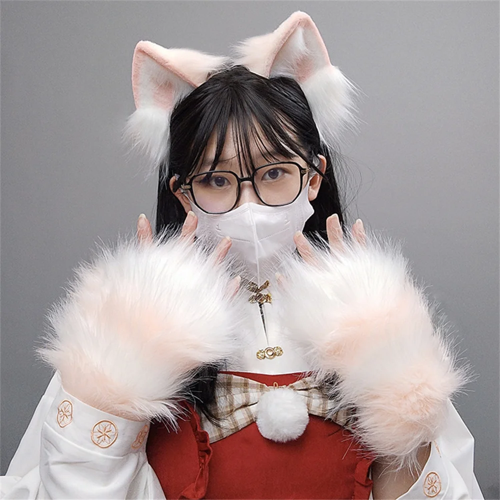 

Plush Gloves Cute Imitation Claw Halloween Cosplay Props Cat Paw Animal Tiger Cow Half Finger Gloves Furry Paw Gloves