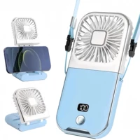 Ventilateur portable pliable 2025, 3000 mAh, recharge USB, affichage numérique, mini ventilateur de cou pour le sport et l'extérieur 1